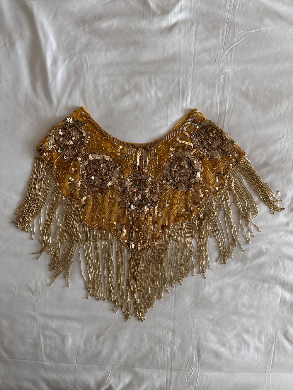 Vintage Gold Beaded Fringe Capelet Sequined - Picture 3 of 7